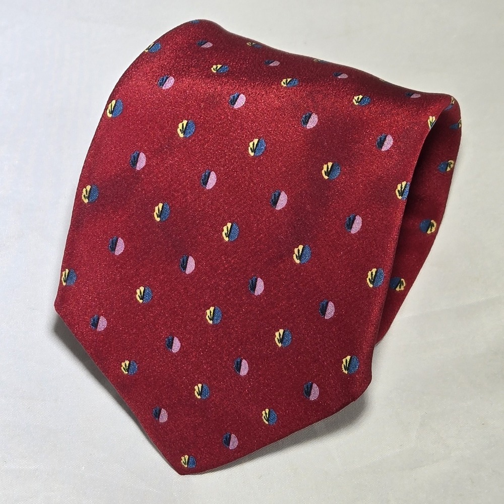 Ermenegildo Zegna Italy Red Silk‎ Tie Geometric Abstract 59" X 3" Vintage *READ
